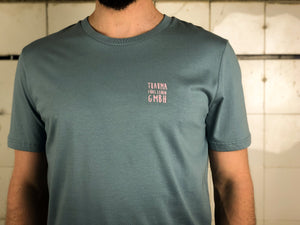 Männer T-Shirt Trauma fürs Leben Bio Shirt helles petrol blau mit lustigem Druck Motiv aus Flock  + weitere Farben