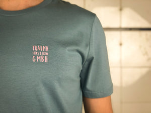 Männer T-Shirt Trauma fürs Leben Bio Shirt helles petrol blau mit lustigem Druck Motiv aus Flock  + weitere Farben