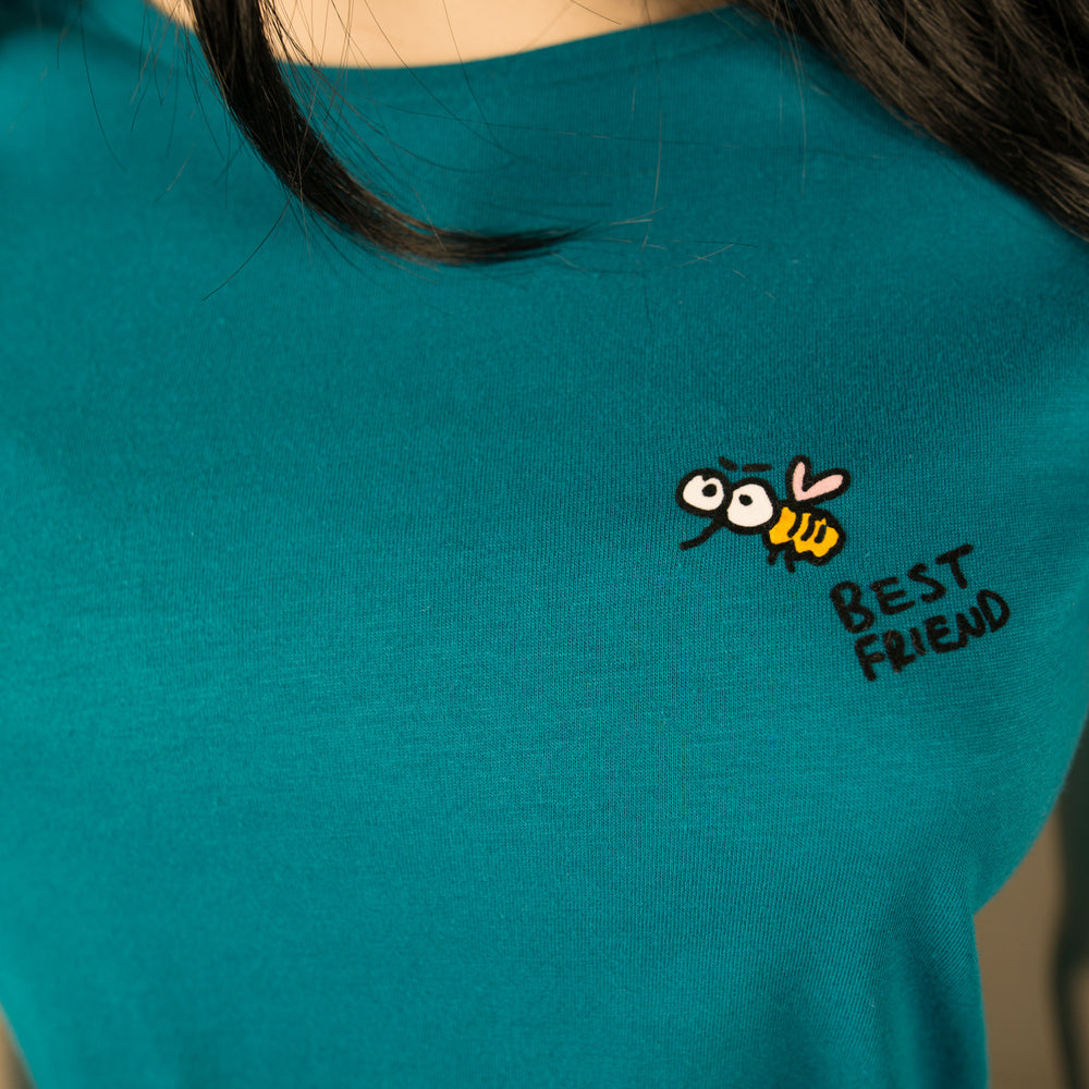 
                  
                    T-Shirt für Frauen mit Biene, lustiges beste Freunde Motiv Bio Shirt, Motiv aus Flock Farbe petrol + weitere Farben
                  
                