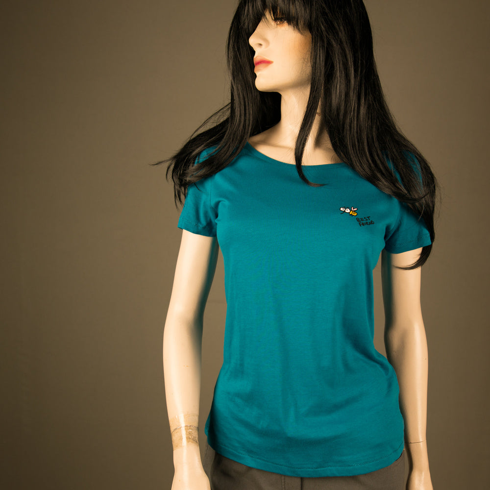 
                  
                    T-Shirt für Frauen mit Biene, lustiges beste Freunde Motiv Bio Shirt, Motiv aus Flock Farbe petrol + weitere Farben
                  
                