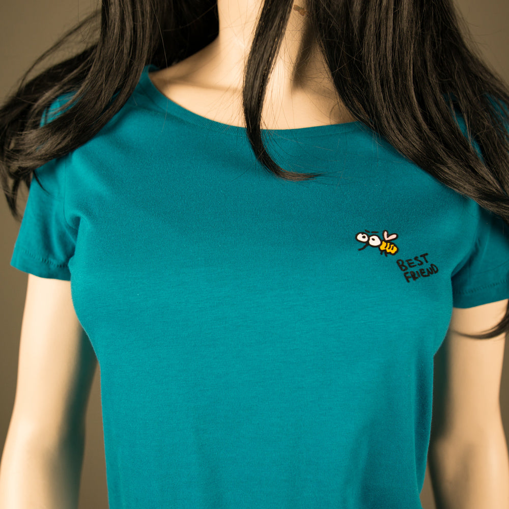 
                  
                    T-Shirt für Frauen mit Biene, lustiges beste Freunde Motiv Bio Shirt, Motiv aus Flock Farbe petrol + weitere Farben
                  
                
