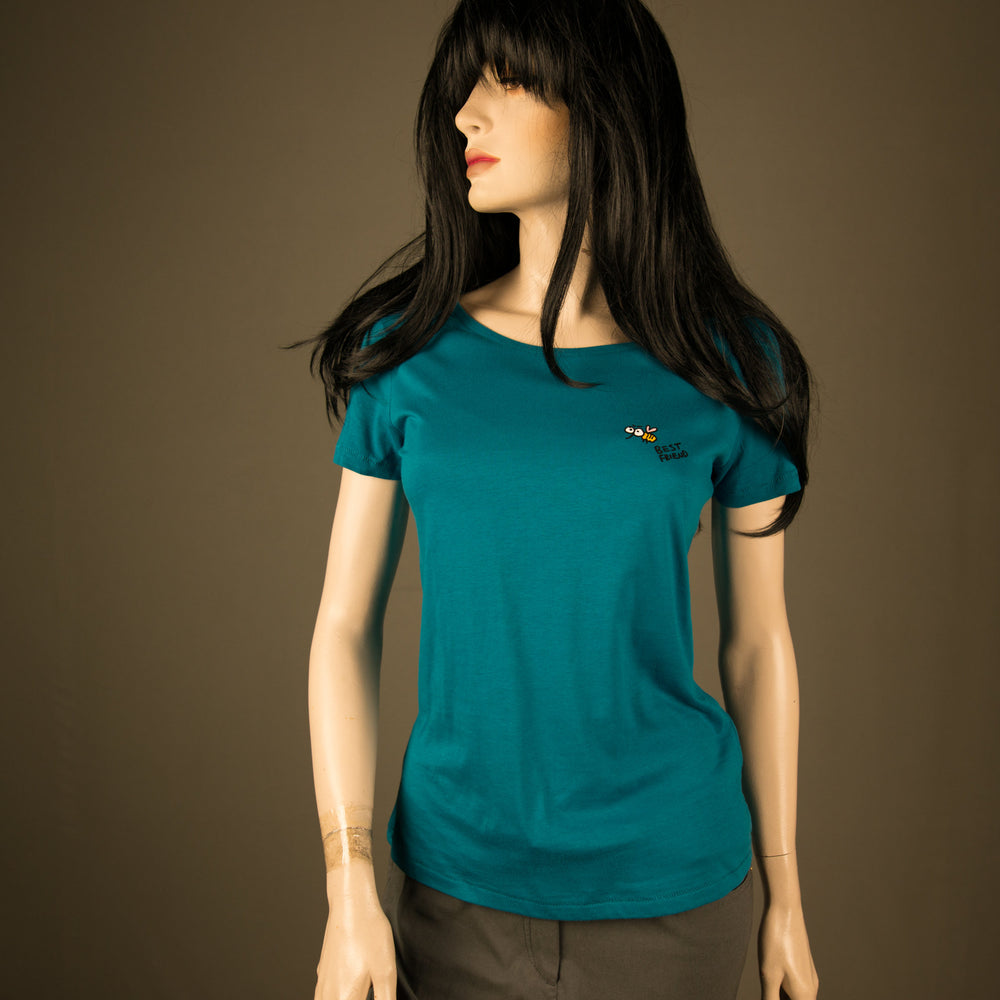 
                  
                    T-Shirt für Frauen mit Biene, lustiges beste Freunde Motiv Bio Shirt, Motiv aus Flock Farbe petrol + weitere Farben
                  
                