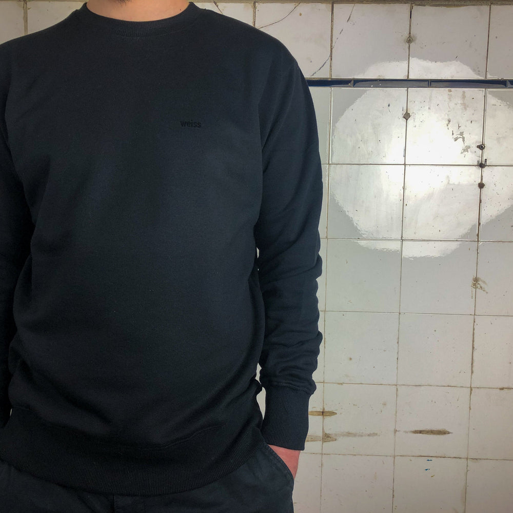 Weisses Sweatshirt für Männer aus Biobaumwolle mit minimalistischem Brustlogo aus Flock schwarz, schwarzer pullover