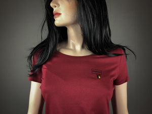Damen T-Shirt Dagegen Bio Shirt Demo bordeaux rot mit lustigem Druck Spruch Motiv aus Flock   + weitere Farben